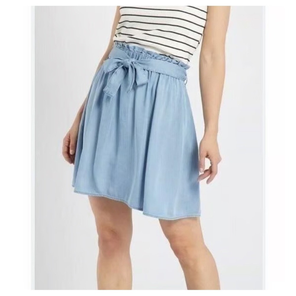 Fei Anthropologie Chambray‎ Belted Paperbag A-Line Skirt 6 Denim Boho Casual